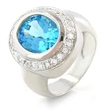 Sterling Silver Oval Blue Topaz & Pave CZ Ring