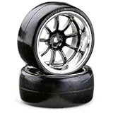 Drift Räder Set BBS Speichen Design m. Slick Reifen schwarz/chrom (4)