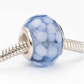 Murano Style Glass Lampwork Bead Fits Pandora Blue With White Dots 14mm (1)