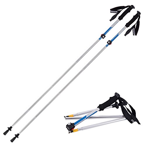 Hiking Equipment Folding Walking Stick Outdoor Trekking Pole(blue+silver)