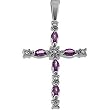 14K White Gold Amethyst and Diamond Cross Pendant - 30.00x17.00mm