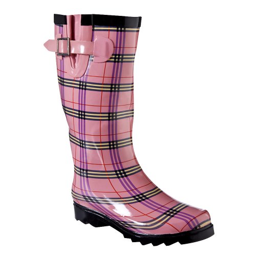 Women's Pinky Plaid Rain Boots - Pink