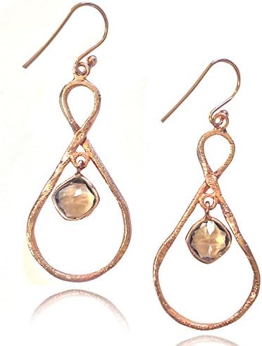 Smoky Quartz Faceted Gemstone Gold Plated Twist Drop Earrings