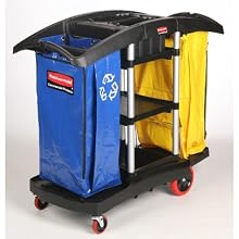 Rubbermaid 9T79 Full Size Housekeeping Service Cart with Zippered Yellow Vinyl Bags, 2 Shelves, Black, 44" Height, 51-3/4" Length x 22" Width