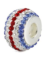 Genuine Ohm Beads (TM) Product. 925 Sterling Silver Red White Blue Colors Bead Charm. 100% Satisfaction Guaranteed.