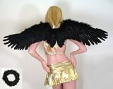 Large Black Feather Angel Wings with Free Halo for adults