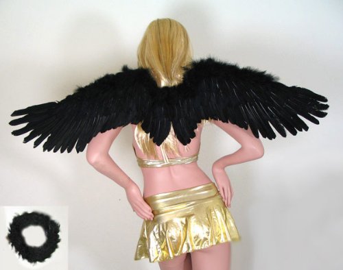 Large Black Feather Angel Wings with Free Halo for adults