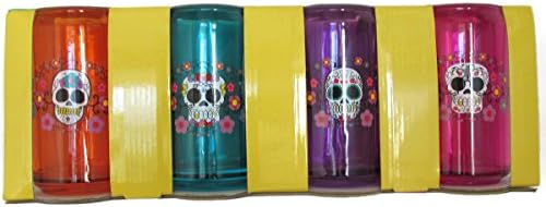 Sugar Skulls Day of the Dead Color Glass Cans Set of 4 - Dia de los Muertos - Calavera