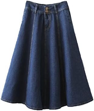 Everythingvogue Women's Long Jean Pleated Denim A-Line Skirt Color Dark Blue Size 2