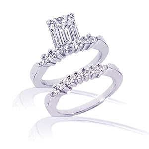 1 Ct Emerald Cut Diamond Wedding Rings Set Pave FL 14k