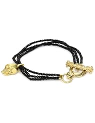 King Baby 3 Strand Black Spinel Bracelet with 18K Vermeil Skull