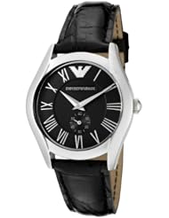 Emporio Armani Womens AR0644 Charcoal Grey Dial Black Leather Watch