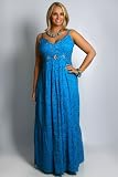 Turquoise Jewel Detail Printed Maxi Dress