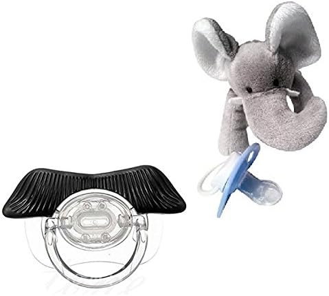 Baby Classic Pacifier with Detachable Plush Elephant ! #1 Rated Baby Pacifier ! Comparable to Wubbanub ! Perfect for Every Baby ! Safe to Use ! Guaranteed to Keep Baby Satisfied with Baby Classic Gentleman Mustache Baby Girl Boy Pacifier Orthodontic Dummy Beard Nipples (Black)