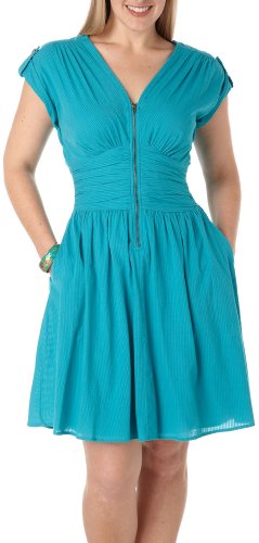 Rabbit Rabbit Striped Zipper Placket Dress TEAL BLUE 10