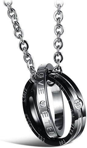 His and Hers Matching Set Titanium Stainless Steel Couple Pendant Necklace One Pair