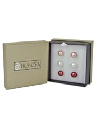 Honora Set of 3 Sterling Silver 9-10MM Cherry, White and Rose Freshwater Cultured Pearl Stud Earring Box Set