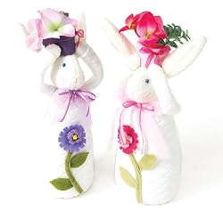 Pack of 6 Floral Stuffed White Easter Bunny Rabbit Table Top Figures 11"