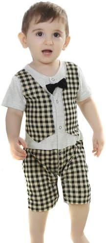 Baby Boys Newborn Plaid Bow Bodysuit Rompers Clothing Set Sleepwear 0-24 Months (0-4 months/70#)