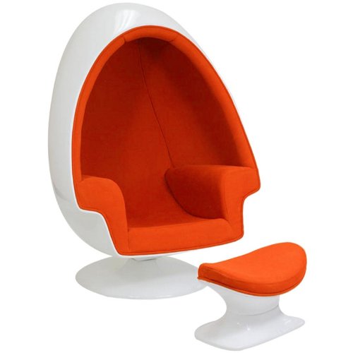 LexMod Eero Aarnio Alpha Shell Egg Chair And Ottoman in Orange On Sale
