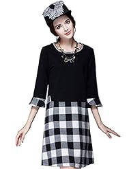 Plus Size Cotton/Nylon/Spandex/Knit Plaid Print Lace  Dress