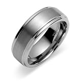 Flat edge Brush finish 8mm Comfort Fit Mens Tungsten Carbide Wedding Band Ring Size 10