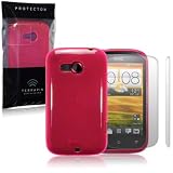 HTC Desire C Hot Pink TPU Gel Skin Case / Cover + 2-in-1 Screen Protectorby Terrapin