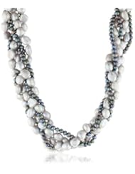 Sterling Silver Freshwater Cultured Pearl Multi-Strand Woven Necklace, 18"