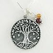 Detailed Round Tree of Life Pendant in Sterling Silver with Citrine and Garnet Gemstone Beads on an 16" Box Chain, #8530