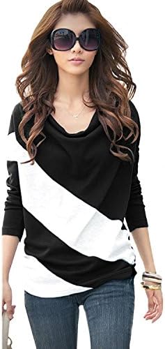 Fire Loli Women Color-Contrasted Loose T-Shirt [A0351],X-Large,Black
