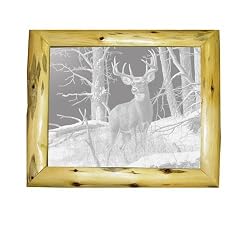 Decorative Log Framed Mirror Wall Decor With Deer Etched Mirror - Deer Decor - Unique Deer Gift Ideas - Ready To Hang - 20" x 24"