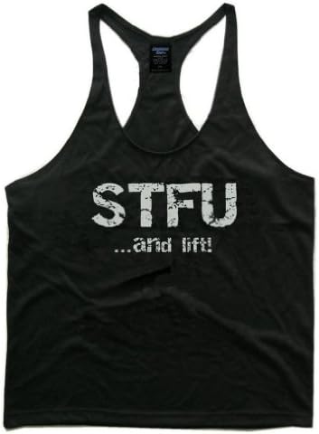Slogan Logos Men's Workout Tank Top Stringer Shirt STFU..and lift! Small Black