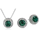 Sterling Silver and Swarovski Elements Crystal Round Stud Earrings and 18" Pendant Necklace Jewelry Set