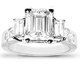 2.30 carat Emerald Cut Diamond 3 Three-Stone Anniversary Engagement Ring in 18k Gold Center 1 Carat D-VS1