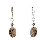 Earrings - E342 - Genuine Leopard Skin Jasper Gemstone and Swarovski (tm) Crystal Beads ~ Oval