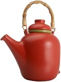 teapots-with-infuser Signature Ceramic Teapot with Bamboo Handle and Infuser, Red