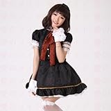TOMSUIT Japanese Coffee Shop Lolita Maid Costume Lace Dress Set, L, Black