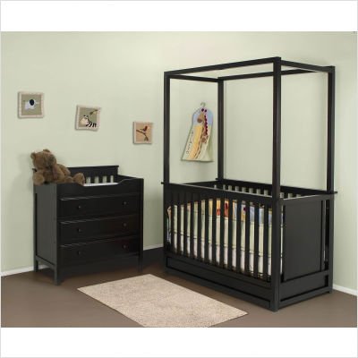 Newhaven 4-in-1 Convertible Canopy Crib Nursery Set in Dark Chocolate