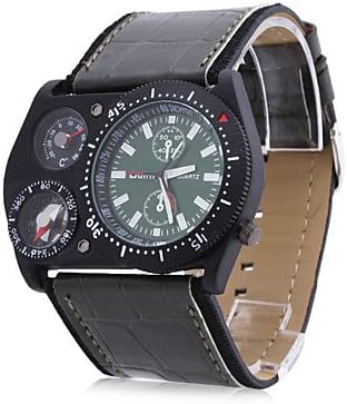 Watch Magasin Men's Military Style Thermometer Compass Function Black PU Band Quartz Wrist Watch