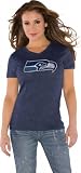 Seattle Seahawks Navy Women's Primary Logo Tri Blend V Neck T-Shirt- by Alyssa Milano