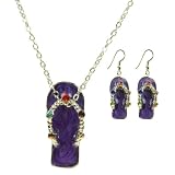 Flip Flop Necklace and Earrings Set with Rope Design and Diamonds