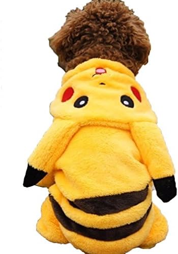 Huajun® Small Pet Dog Comic Pattern Party Costume Pajamas Hoodie Coat Warm Fleece Yellow Pikachu