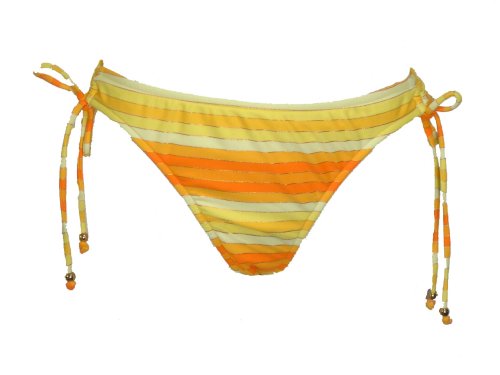 Island Soul Yellow & Gold Stripe Retro Fit Tunnel Tie Bikini Bottom (Large)