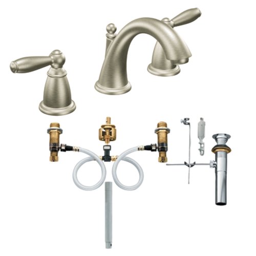 Moen T6620BN-9000 Brantford Two-Handle Low Arc Bathroom Faucet with Valve, Brushed Nickel