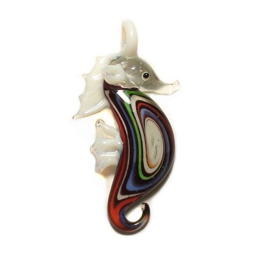 Sea Swirl Seahorse Glass Foil Pendant with Organza Choker
