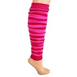 : FUCHSIA & HOT PINK STRIPED THIN KNIT LEG WARMERS