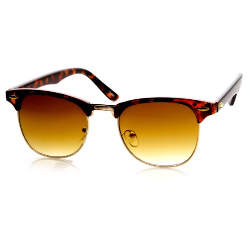 zeroUV - Retro Classic Metal Half Frame Horn Rimmed Sunglasses