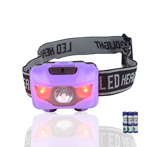 Headlamp - Waterproof IPX5 200 Lumens LED Head Lamp Flash Working Lights With 2 Light-Switch control And 5 Brightness Light Modes (Purple)