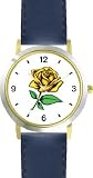 41G2kReTwGL. SL160  Yellow Rose   Flower   WATCHBUDDY® DELUXE TWO TONE THEME WATCH   Arabic Numbers   Blue Leather Strap Womens Size Small