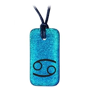 CANCER Zodiac - Dichroic Glass Pendant Charm with Leather